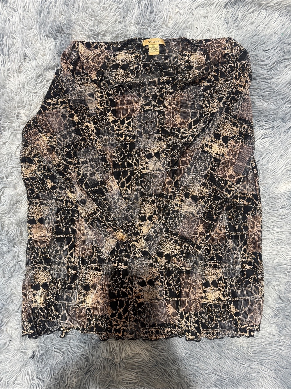 Plisse Black & Beige Printed Sheer Midi Skirt